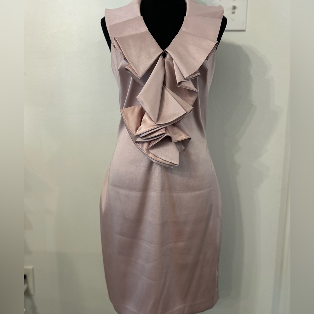 Badgley Mischka Draped Ruffle Dusty Rose Dress Size‎ 6